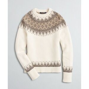 Brooks Brothers Fair Isle Sweater M Cream Wool Alpaca Knit Nordic Italian Yarn